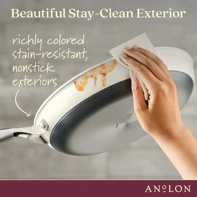 Anolon Achieve 12" Cream Aluminum Nonstick Frying Pan with Lid