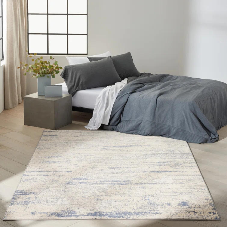 Gray Floral Synthetic 8' x 10' Non-slip Rectangular Rug