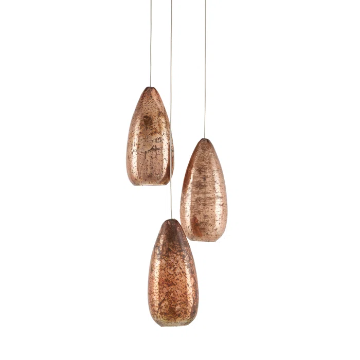 Elegant Rame Mercury Glass 3-Light Teardrop Pendant with Silver Accents