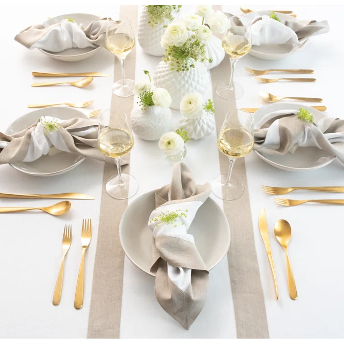 Natural White Linen Rectangle Table Runner 48" x 14"