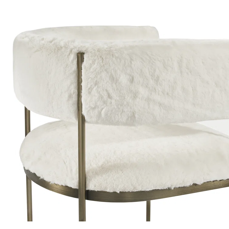 Ivory Faux Fur and Stainless Steel Arm Chair