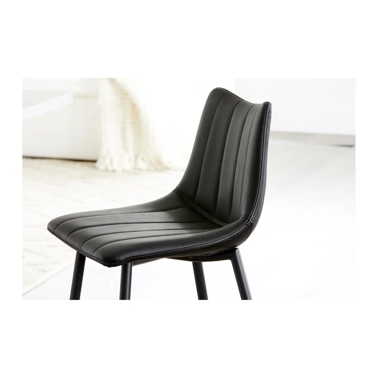 Black Vegan Leather Low Back Counter Stools with Steel Frame, Set of 2