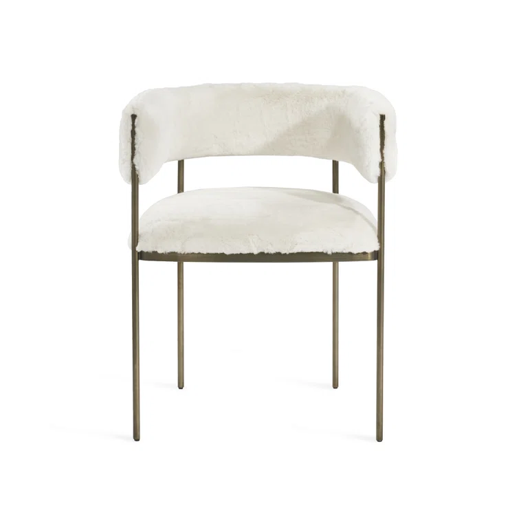 Ivory Faux Fur and Stainless Steel Arm Chair