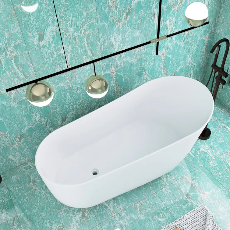 67'' Matte White Solid Surface Freestanding Soaking Bathtub