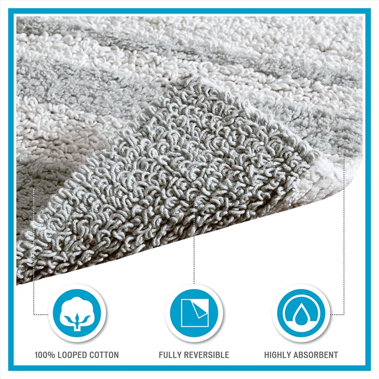 Blue and White Cotton Reversible Bath Rug