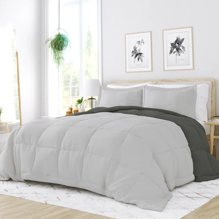 King Gray Reversible Down Alternative Microfiber Comforter Set
