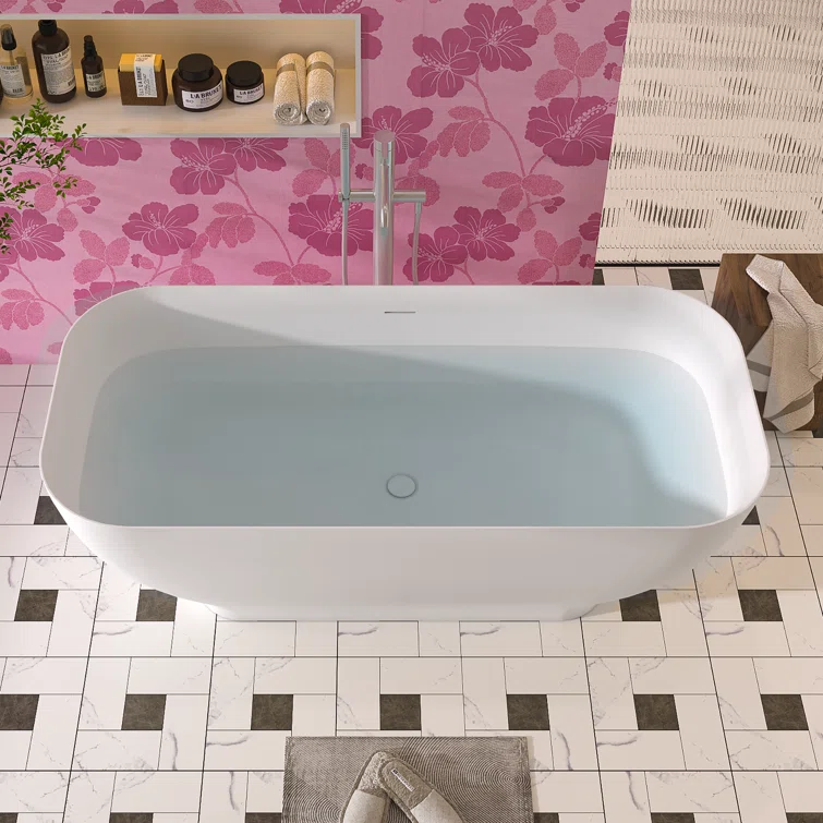 63'' White Acrylic Freestanding Soaking Bathtub