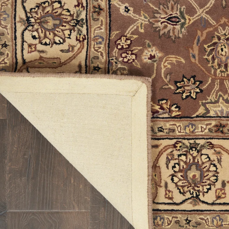 Handmade Tufted Wool-Silk Persian-Inspired Rectangular Rug