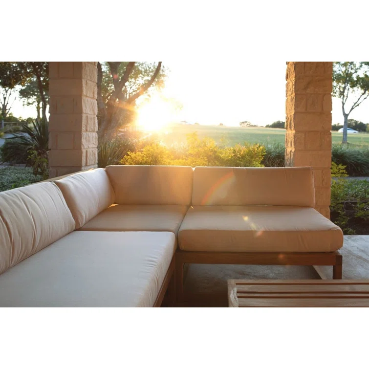Reversible Teak Wood Outdoor Loveseat with Off-White Cushions