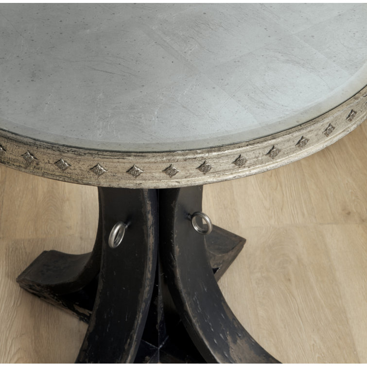 Round Brown and Black Wood Metal Occasional Table