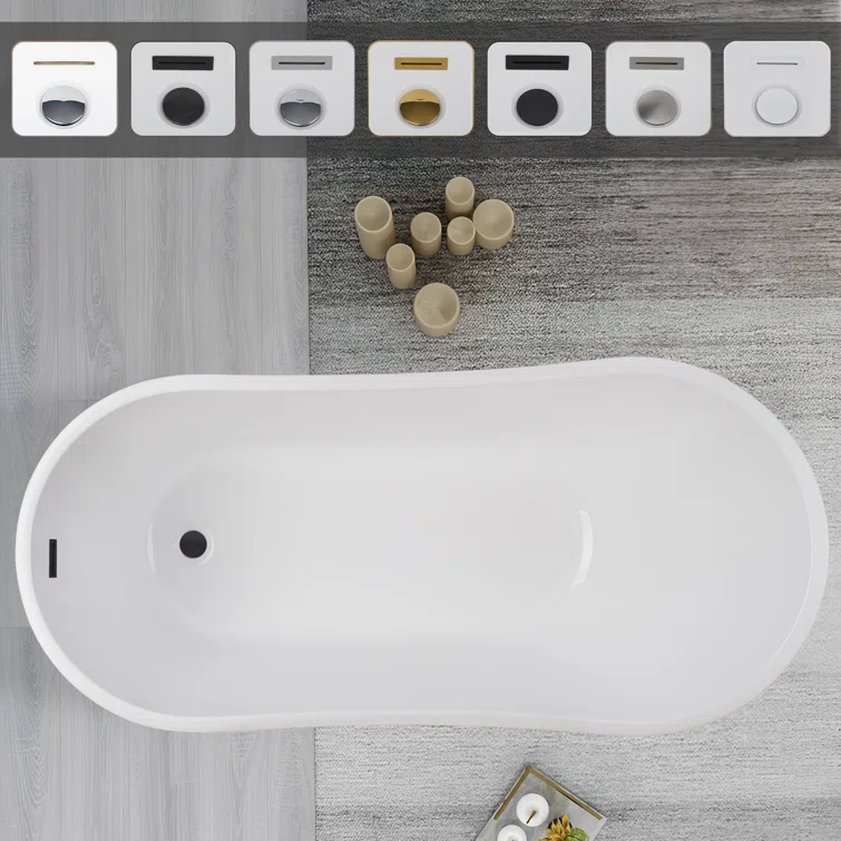 Amara 59" White Acrylic Freestanding Soaking Bathtub