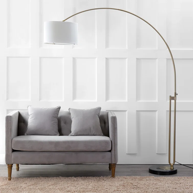 Elegant 84'' Antique Gold Arc Floor Lamp with White Cotton Shade