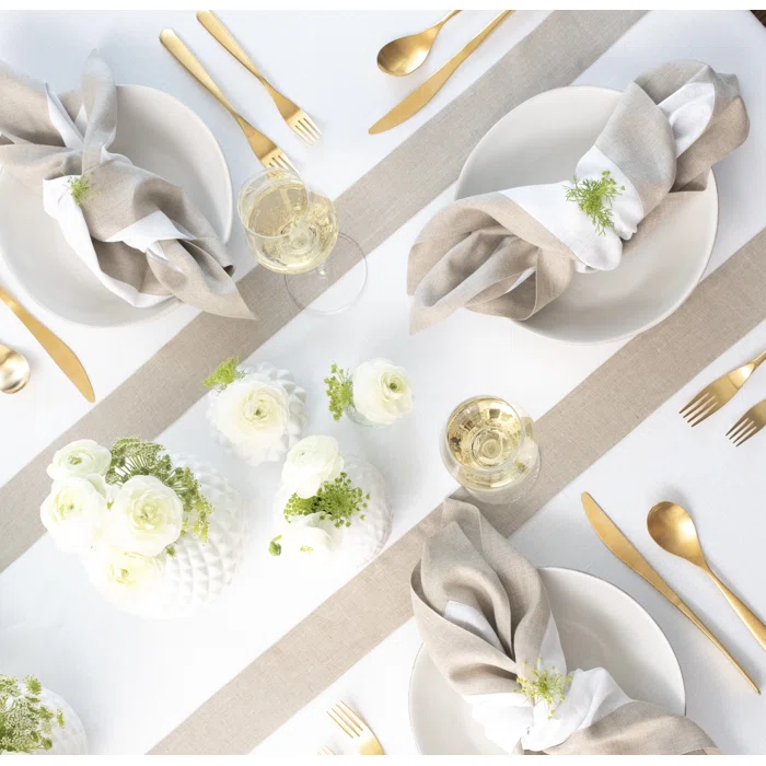 Natural White Linen Rectangle Table Runner 48" x 14"