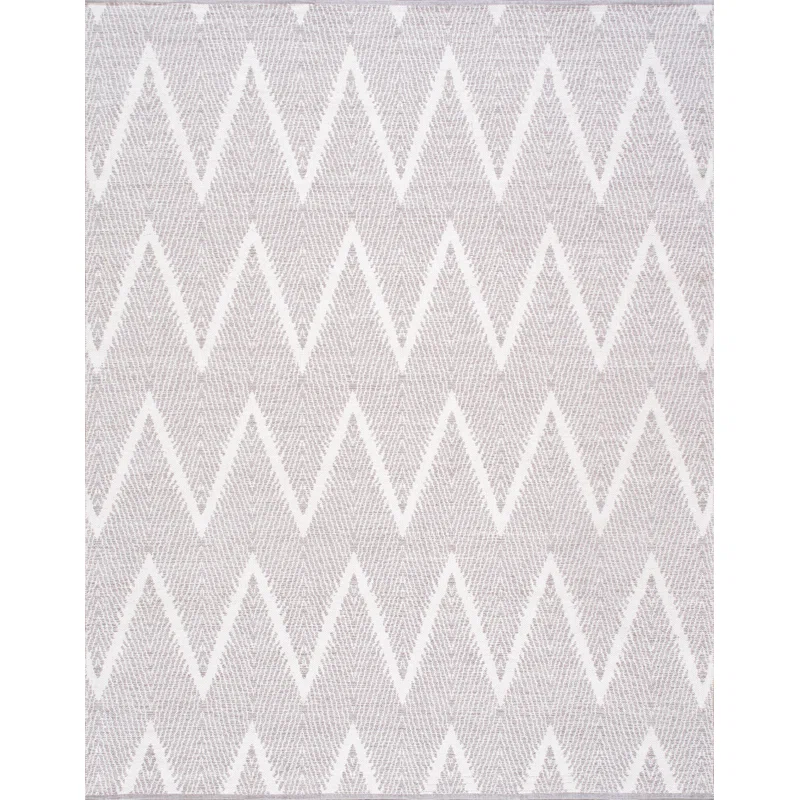Contemporary Chevron Hand-Woven Cotton Rug, 5' x 8', Gray