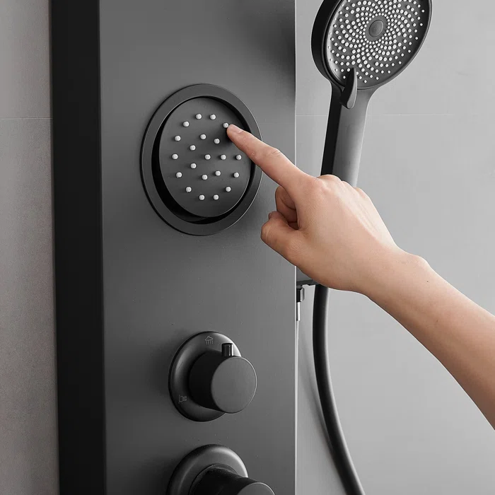Matte Black 60.55'' Shower Panel with Adjustable Rainfall Shower Head