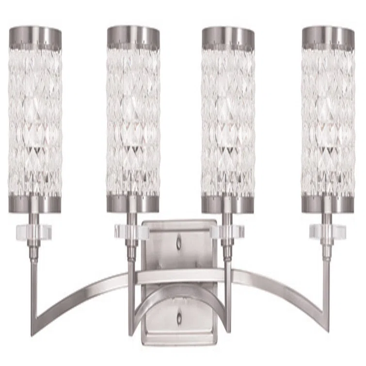 Elegant Grammercy 4-Light Brushed Nickel Vanity with Crystal Shades