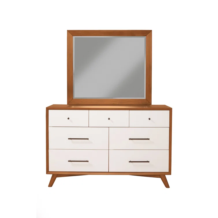 Acorn and White Mid-Century Modern 7-Drawer Dresser