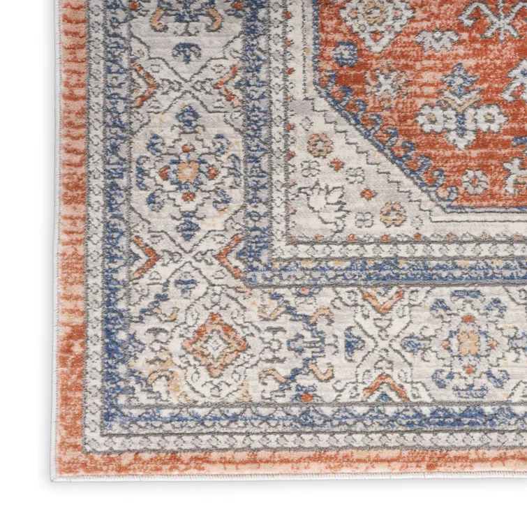 Gray and Orange Rectangular Synthetic Vintage Rug 2' x 3'