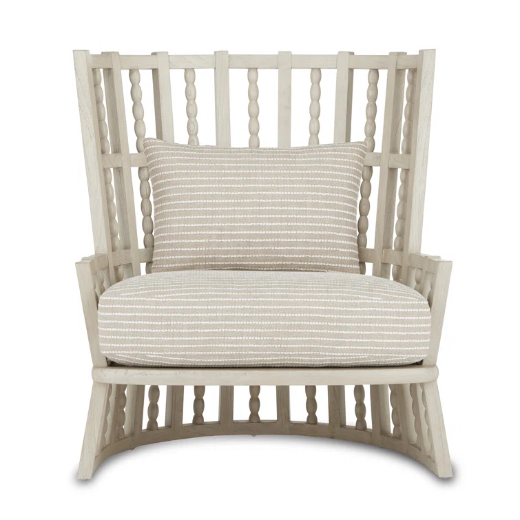 Demetria Handcrafted Fog Gray Wingback Chair in Mindi Wood