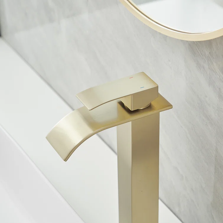 Brushed Gold Stainless Steel Single Handle Vessel Sink Faucet