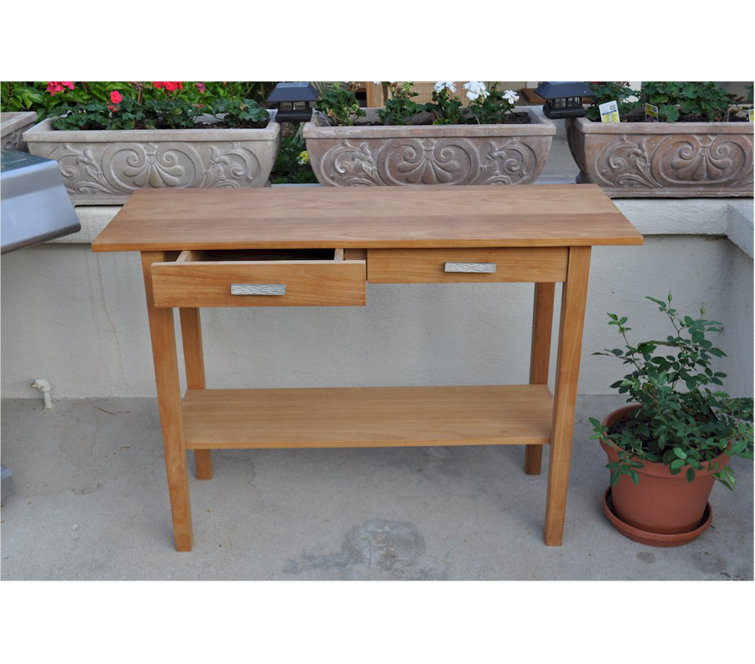Anderson Teak Rectangular Outdoor Serving Table with Drawers and Shelf