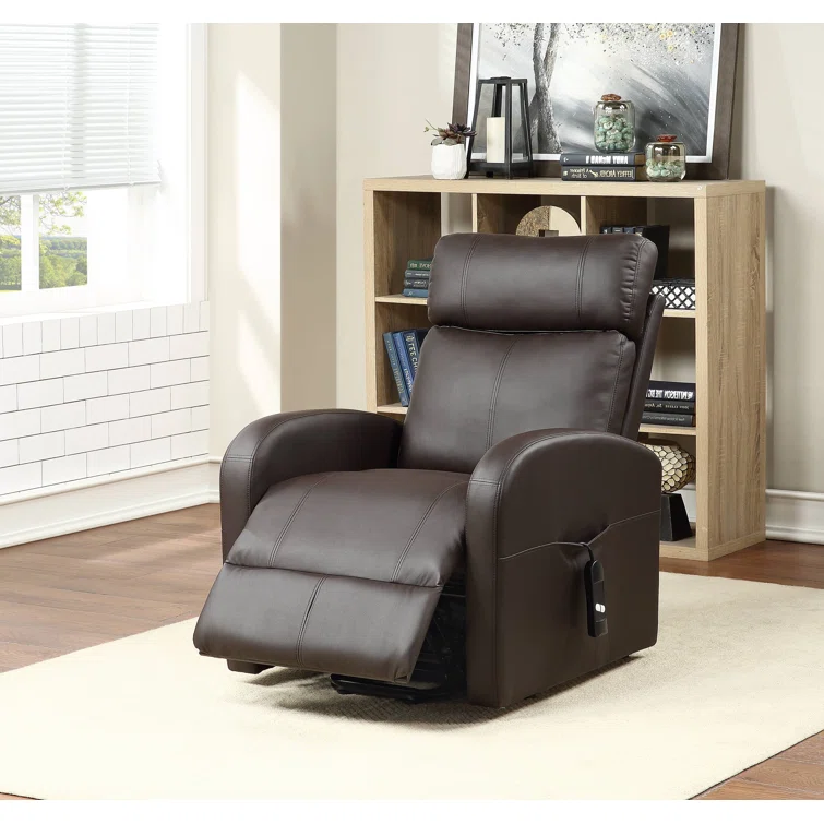 Ricardo Brown Faux Leather Swivel Recliner with Power Lift
