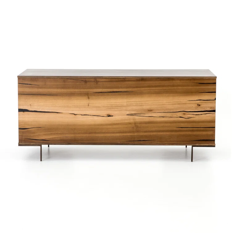 Natural Wood and Iron Home Office Desk with Drawer