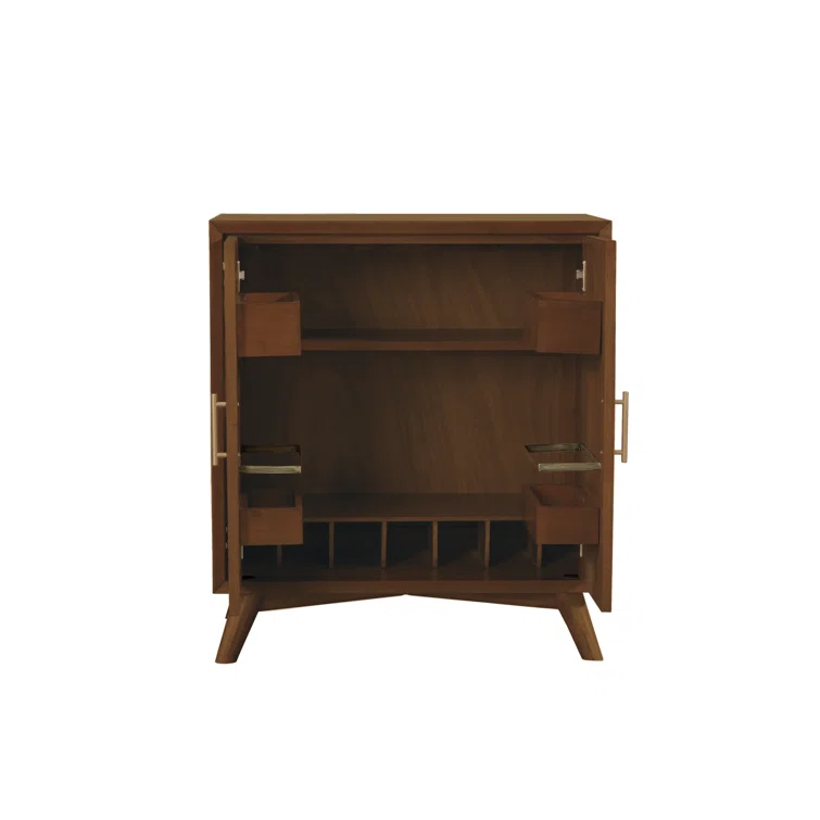 Walnut Mid-Century Modern Solid Wood Bar Cabinet