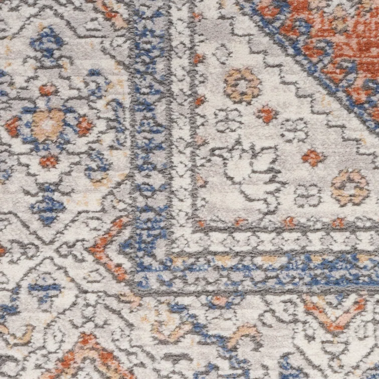 Gray and Orange Rectangular Synthetic Vintage Rug 2' x 3'