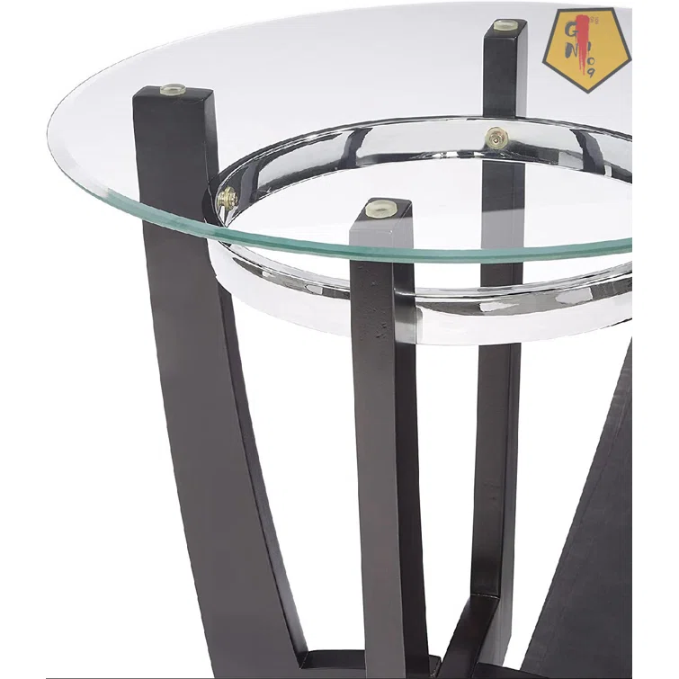 Espresso and Chrome Contemporary Round Coffee Table Set