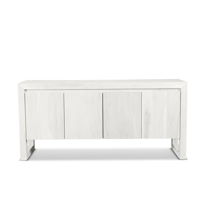 Whitewashed Acacia Wood Buffet with 4 Doors and 2 Shelves