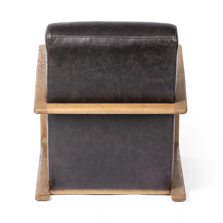 Sonoma Black Top-Grain Leather Armchair with Solid Oak Arms