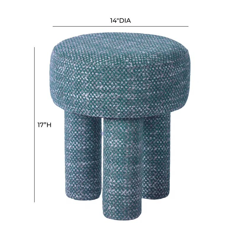 Green Chenille Upholstered Mid-Century Accent Stool