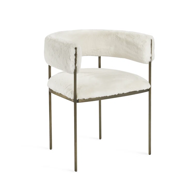 Ivory Faux Fur and Stainless Steel Arm Chair