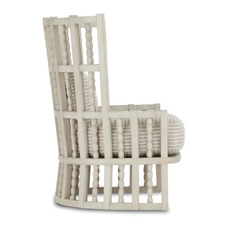 Demetria Handcrafted Fog Gray Wingback Chair in Mindi Wood