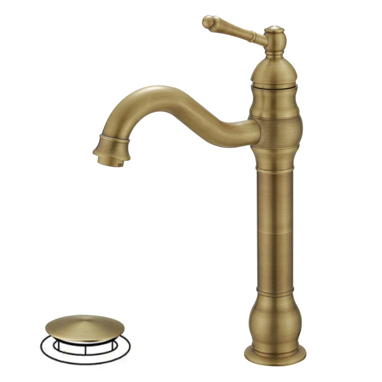 Antique Brass Single Handle Vessel Sink Faucet with Drain Assembly