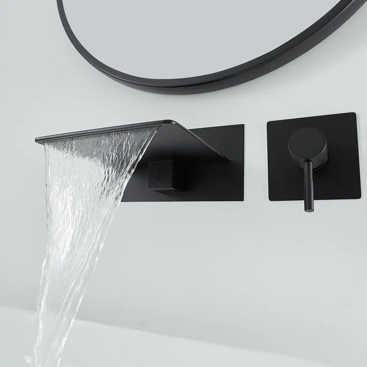 Matte Black Wall-Mounted Single-Handle Waterfall Bathroom Faucet
