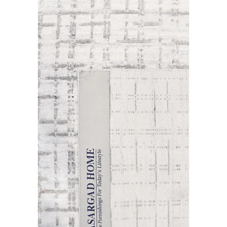 Hand-Loomed Ivory and Silver Wool-Viscose Blend Area Rug, 12' x 15'