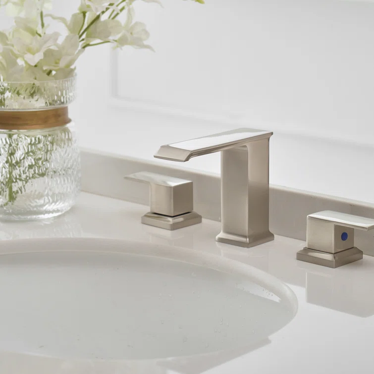 Brushed Nickel 2-Handle Widespread Bathroom Faucet with Drain Assembly