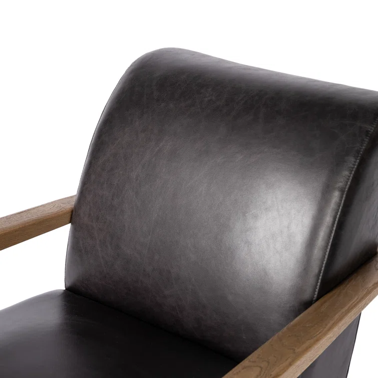 Sonoma Black Top-Grain Leather Armchair with Solid Oak Arms
