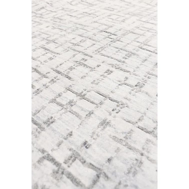 Hand-Loomed Ivory and Silver Wool-Viscose Blend Area Rug, 12' x 15'