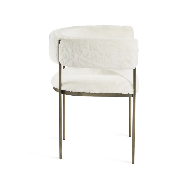 Ivory Faux Fur and Stainless Steel Arm Chair