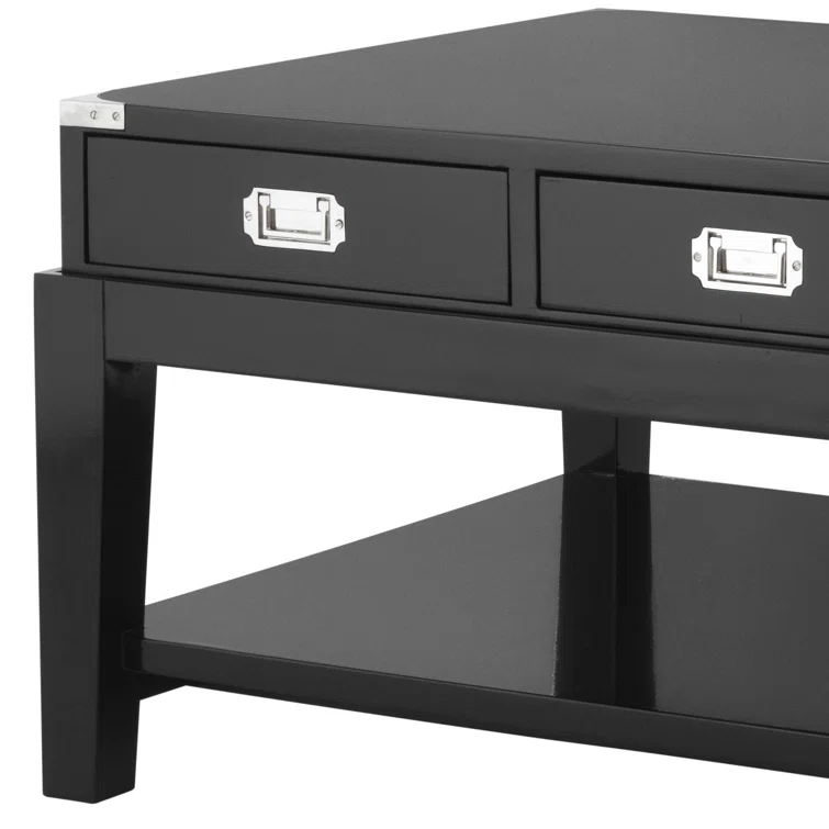 Black Solid Wood Coffee Table with Storage Drawers