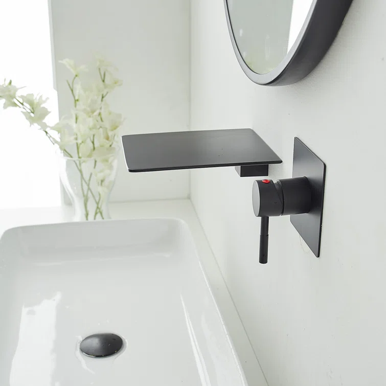 Matte Black Wall-Mounted Single-Handle Waterfall Bathroom Faucet