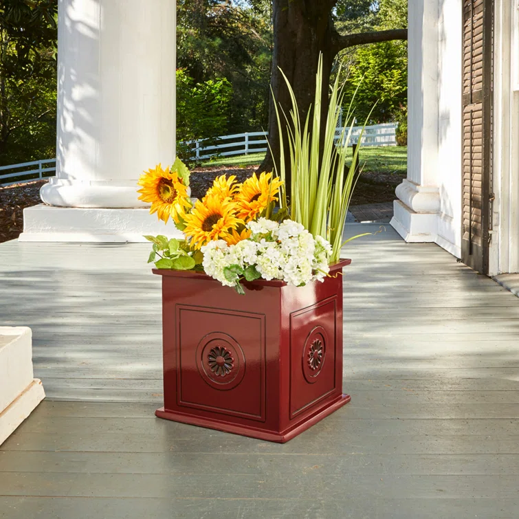 Colony Square 16" Oxblood Resin & Ceramic Outdoor Planter