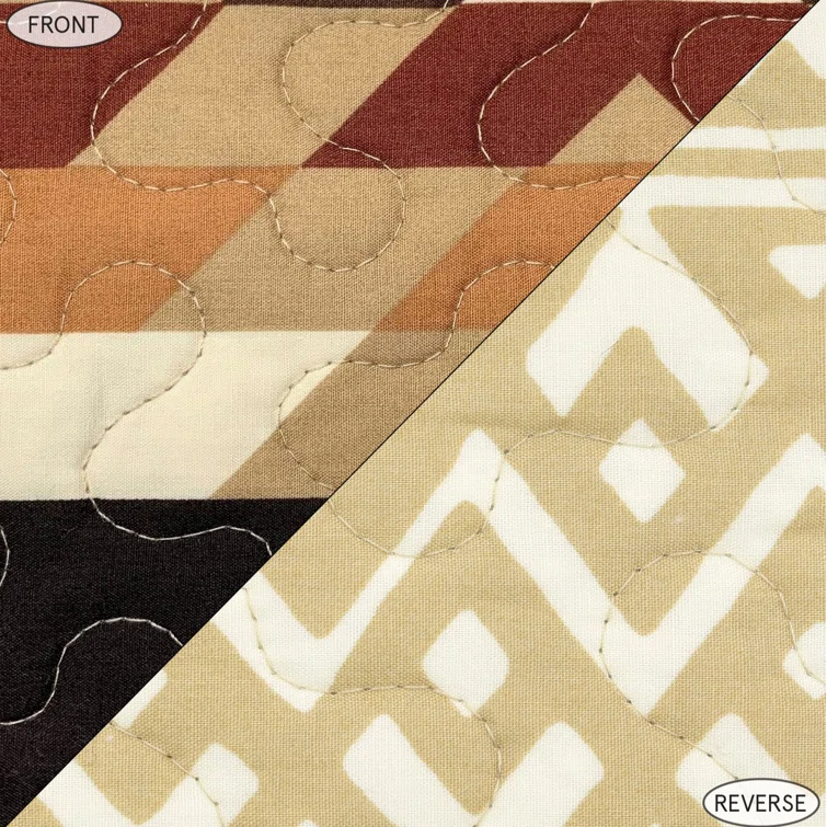 Full Black and Tan Cotton Reversible Quilt Set