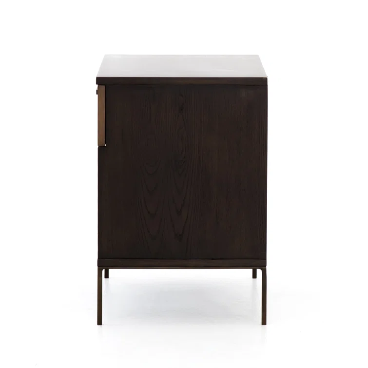 Gray and Brown 1-Drawer Nightstand with Iron Legs