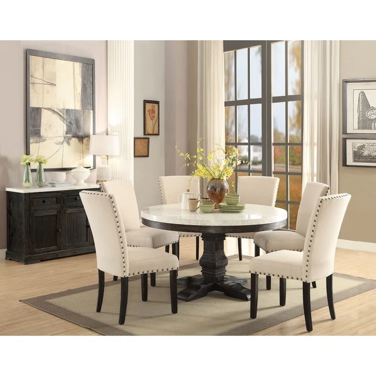 Nolan 58'' Weathered Black and White Marble Sideboard