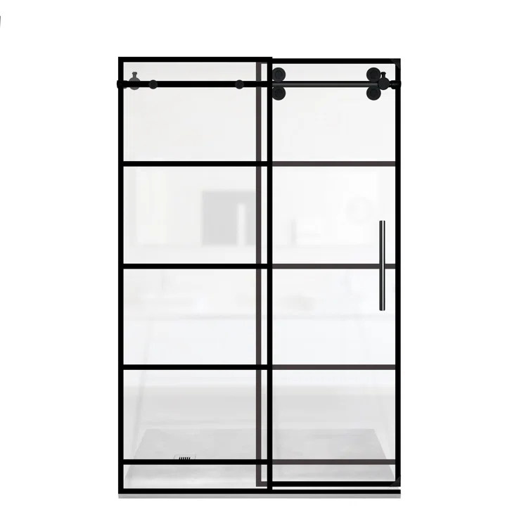 60" Matte Black Framed Sliding Shower Door with Stainless Steel Handle