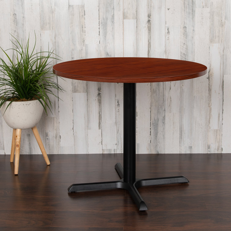 Cherry 36" Round Black Laminate Meeting Table with Cast Iron X-Base